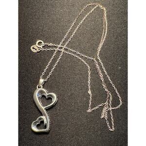 925 Sterling Silver Dbl Heart Laser Cut Sides Necklace 18in